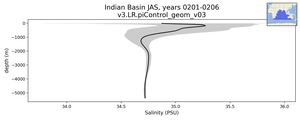 Indian Basin Salinity vs depth