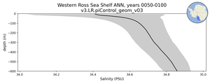 Western Ross Sea Shelf Salinity vs depth