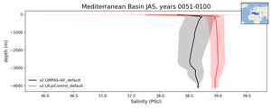 Mediterranean Basin Salinity vs depth