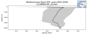 Mediterranean Basin Salinity vs depth