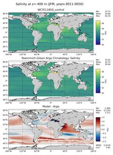 JFM Model Salinity compared with Argo observations