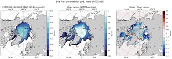 JAS Climatology Map of Northern-Hemisphere Sea-Ice Concentration. <br> Observations: SSM/I Bootstrap