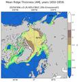 AMJ Climatology Map of Northern-Hemisphere Ridged Ice Volume per Unit Ice Area