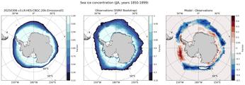 JJA Climatology Map of Southern-Hemisphere Sea-Ice Concentration. <br> Observations: SSM/I Bootstrap