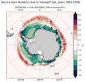JJA Climatology Map of Southern-Hemisphere Sea Ice Area Tendency due to Transport