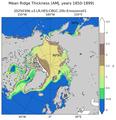 AMJ Climatology Map of Northern-Hemisphere Ridged Ice Volume per Unit Ice Area