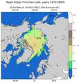 JAS Climatology Map of Northern-Hemisphere Ridged Ice Volume per Unit Ice Area