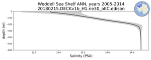 Weddell Sea Shelf Salinity vs depth