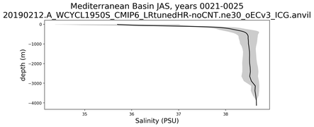 Mediterranean Basin Salinity vs depth