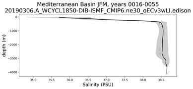 Mediterranean Basin Salinity vs depth
