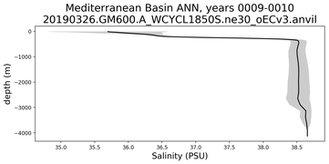 Mediterranean Basin Salinity vs depth