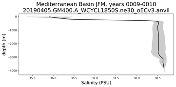Mediterranean Basin Salinity vs depth