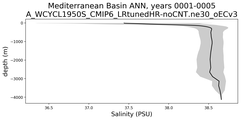 Mediterranean Basin Salinity vs depth