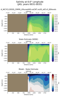 JAS Salinity at 0.0$\degree$ Longitude JAS