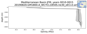Mediterranean Basin Salinity vs depth