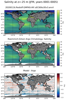JFM Model Salinity compared with Argo observations