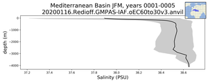 Mediterranean Basin Salinity vs depth