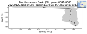 Mediterranean Basin Salinity vs depth