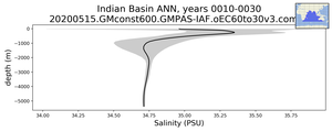 Indian Basin Salinity vs depth