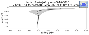 Indian Basin Salinity vs depth
