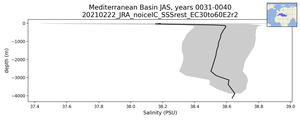 Mediterranean Basin Salinity vs depth