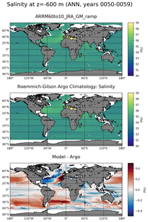 ANN Model Salinity compared with Argo observations
