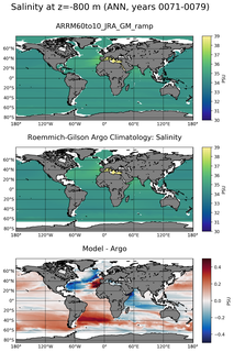 ANN Model Salinity compared with Argo observations