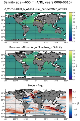 ANN Model Salinity compared with Argo observations
