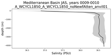 Mediterranean Basin Salinity vs depth