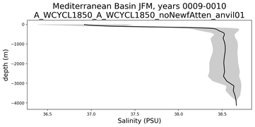 Mediterranean Basin Salinity vs depth