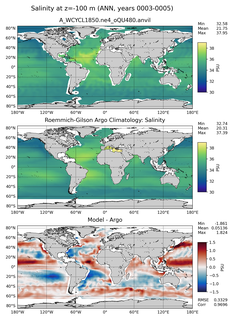 ANN Model Salinity compared with Argo observations