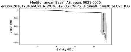 Mediterranean Basin Salinity vs depth
