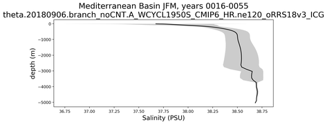 Mediterranean Basin Salinity vs depth