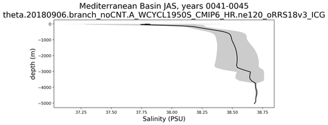 Mediterranean Basin Salinity vs depth