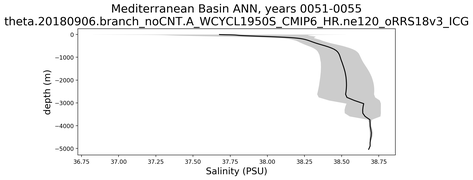 Mediterranean Basin Salinity vs depth