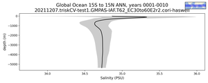Global Ocean 15S to 15N Salinity vs depth