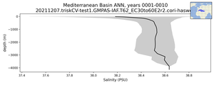 Mediterranean Basin Salinity vs depth