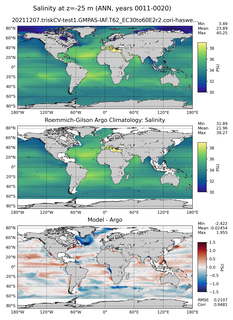 ANN Model Salinity compared with Argo observations