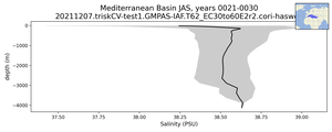 Mediterranean Basin Salinity vs depth