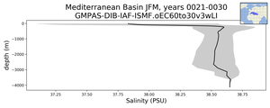 Mediterranean Basin Salinity vs depth