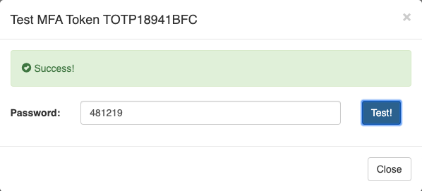 Iris FA test dialog, success