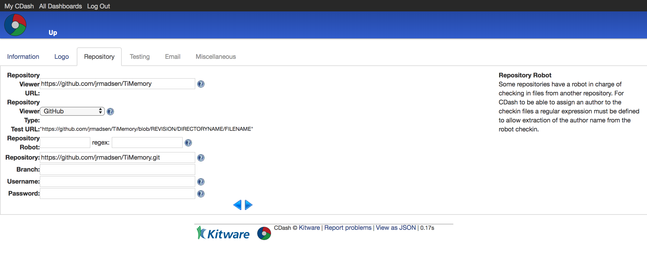 filling out the repository tab