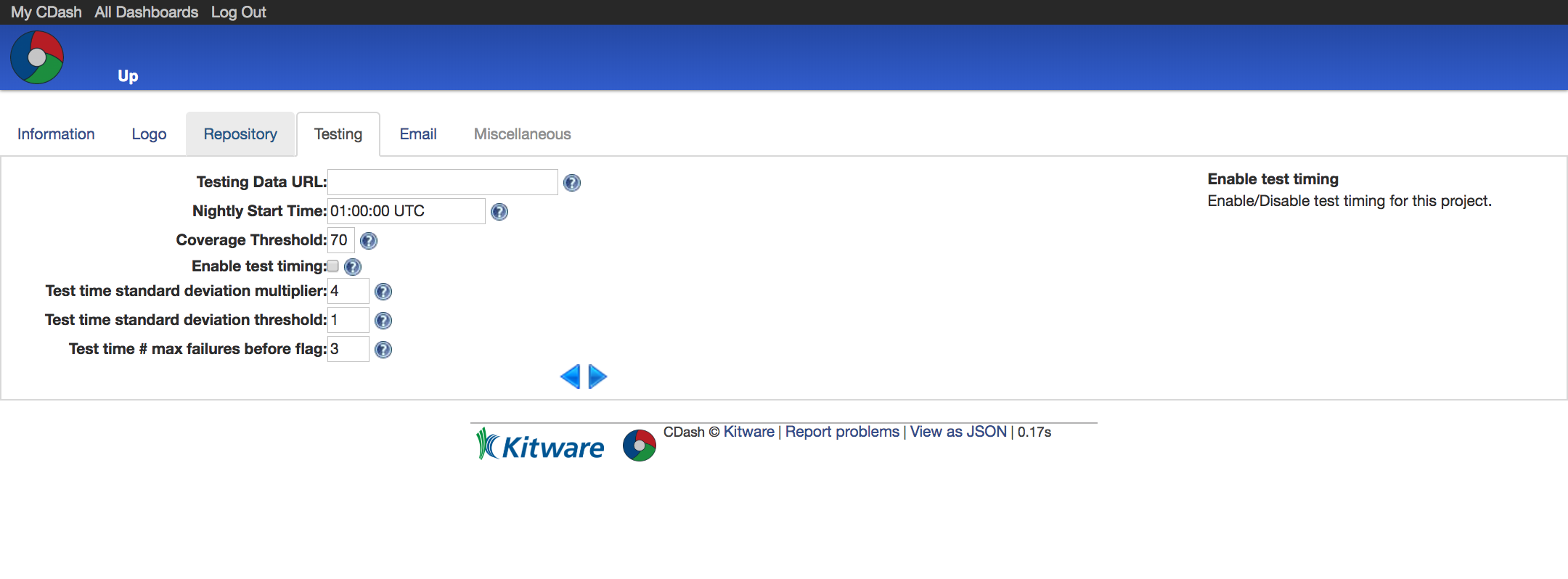 setting testing options